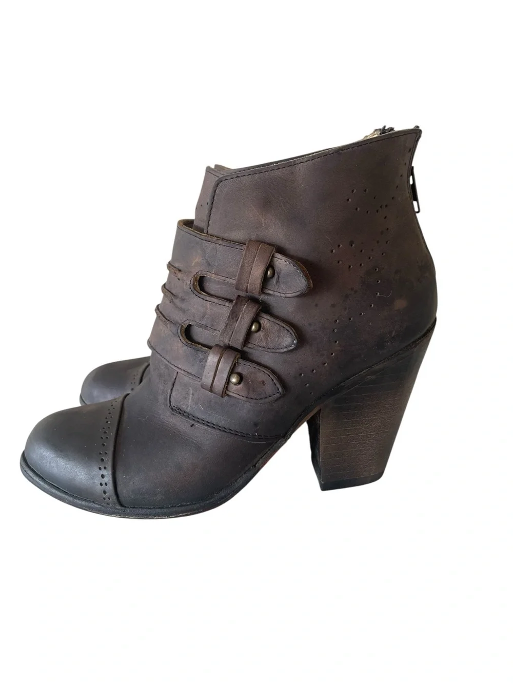 Freebird By Steven Malbec Ankle Bootie Zipper Buckle Leather Boot 8